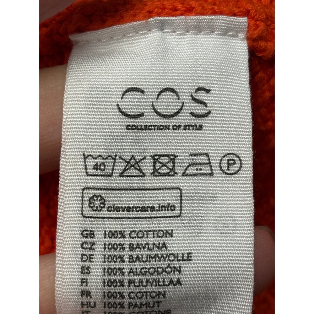 COS Womens Orange Textured Cotton Knit Puff Shoulder‎ 3/4 Sleeve Sweater Size S - Picture 3 of 7